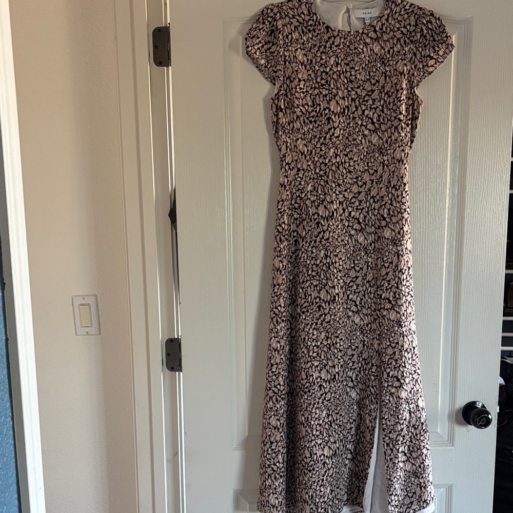 Reiss Pink and Black Midi Dress